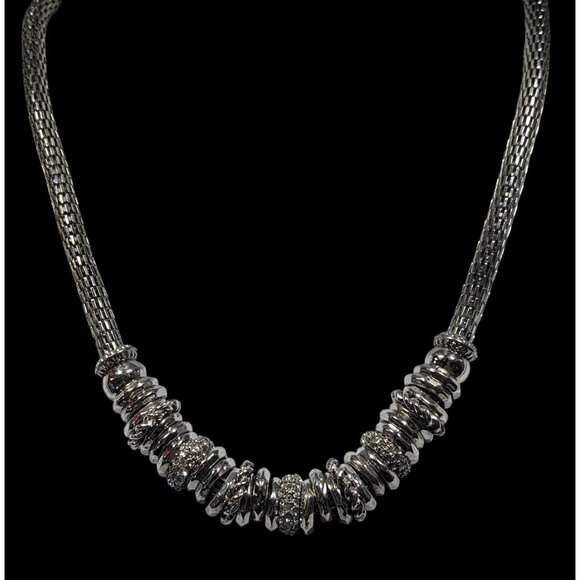 NY & Company Brutalist Glam Silver Tone Mesh Tube Necklace - Picture 5 of 6